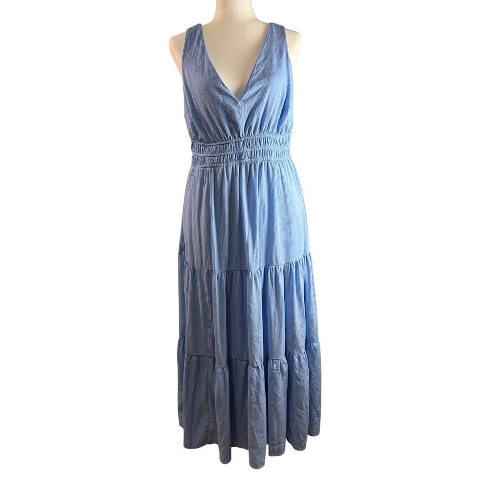 TORRID Dress Womens 0 Plus 12 Light Blue Smocked Tiered Maxi V Neck Lined